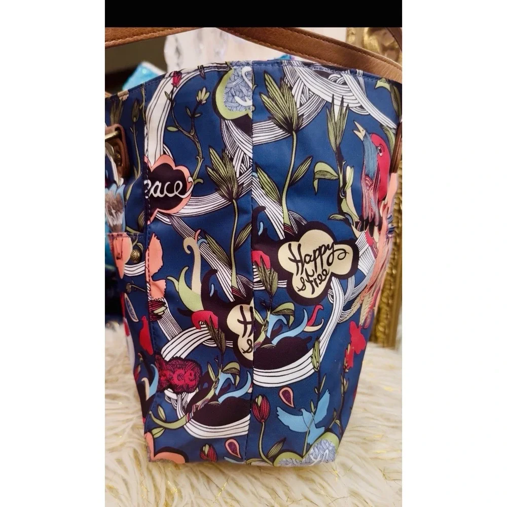 Sakroots Women's Peace Satchel Handbag Blue Multi Floral Birds And Makeup Bag